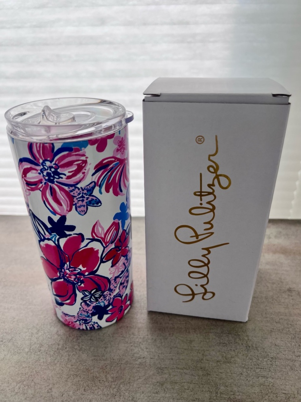 Lilly Pulitzer Floral Slim Tumbler - Pink, Blue & White